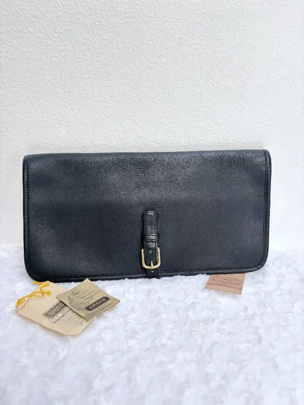 Rare Vintage Coach Buckled Clutch Long 9610 in Navy Leather - NYC made 1977, EVC
